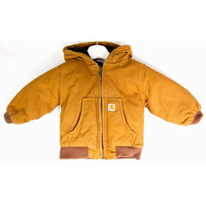 Kids Carhartt Jacket Toddler Size 12M Brown w / Hood Full Zip